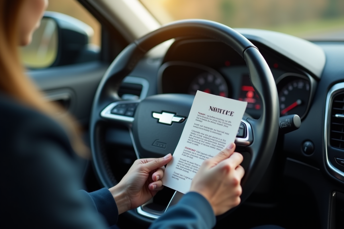 Main de conducteur tenant un avis de contravention dans l interieur