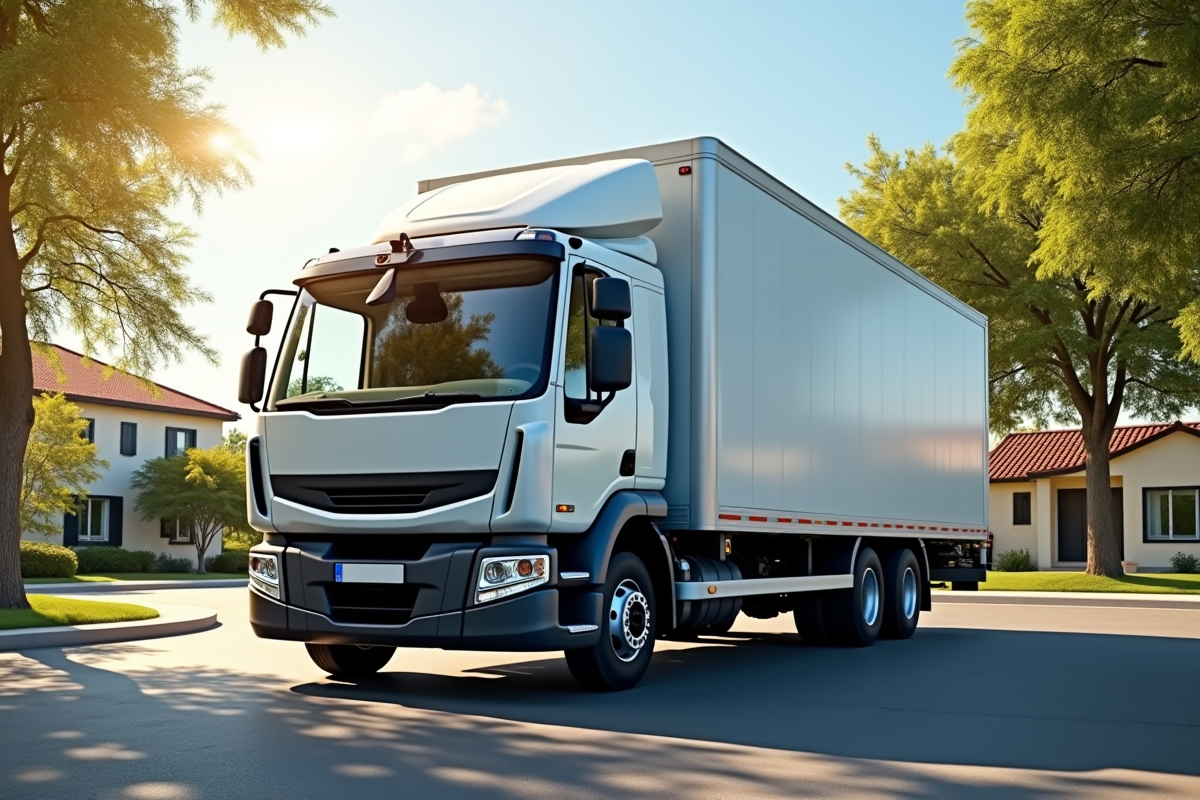 Grand camion de livraison moderne dans une rue ensoleillee