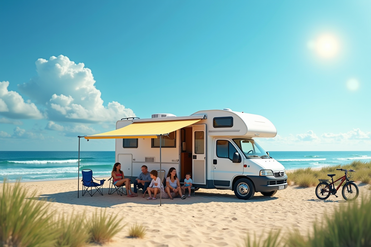 Camping familial au bord de la mer avec camping et vélos en journée