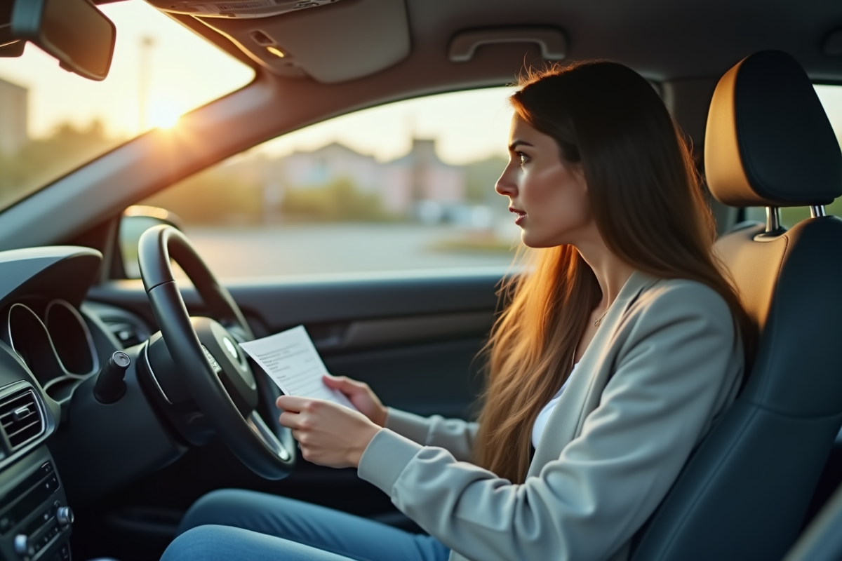 Personne dans la voiture avec papiers de registration temporaires