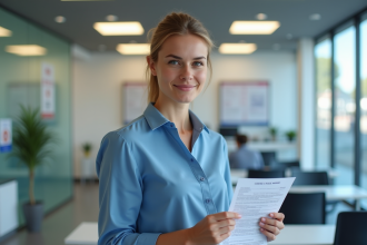 Femme tenant un formulaire de demande de permis de conduire en préfecture