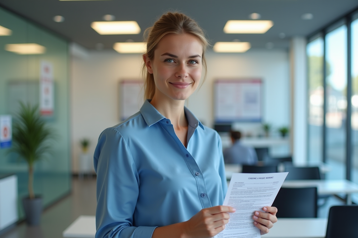 Femme tenant un formulaire de demande de permis de conduire en préfecture
