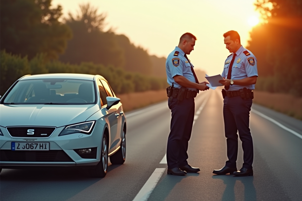 Deux conducteurs et un policier discutent après un accident de voiture