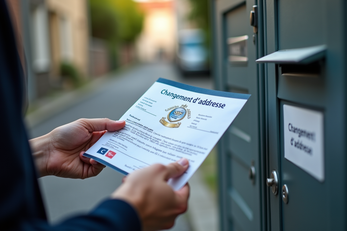 Main tenant une carte grise et une enveloppe changement d'adresse