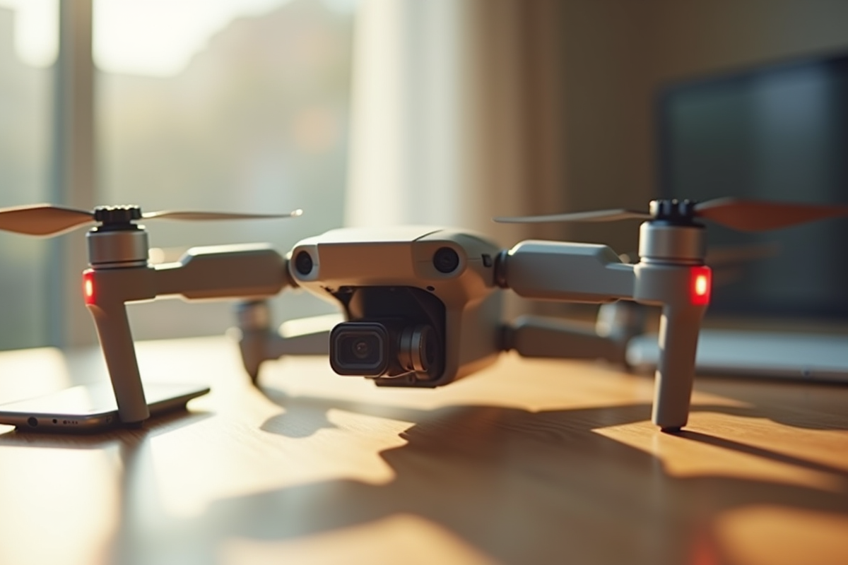 Drone C1cldrone sur une table en bois avec accessoires