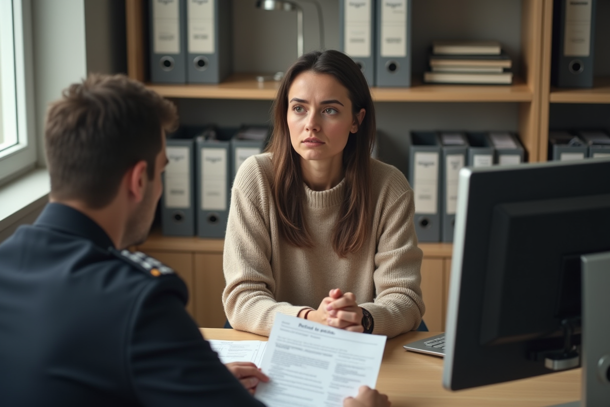 Femme française discutant avec un agent administratif
