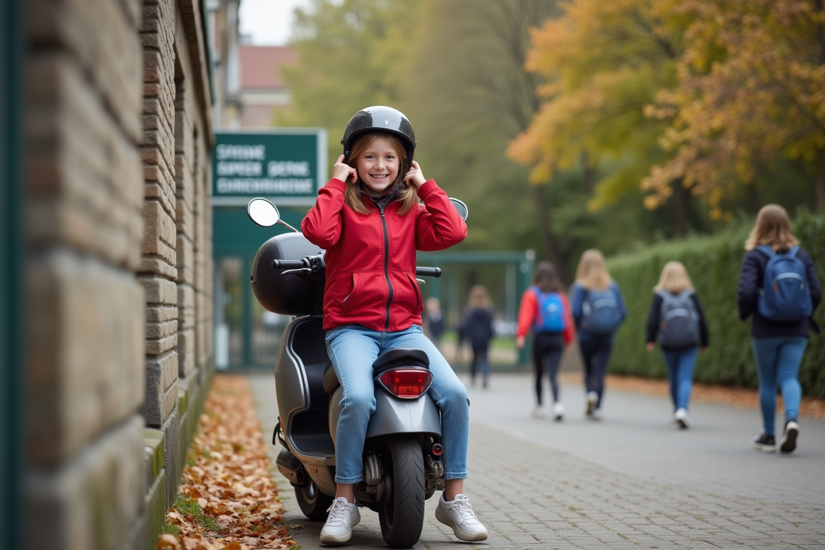 Jeune fille en scooter près de l