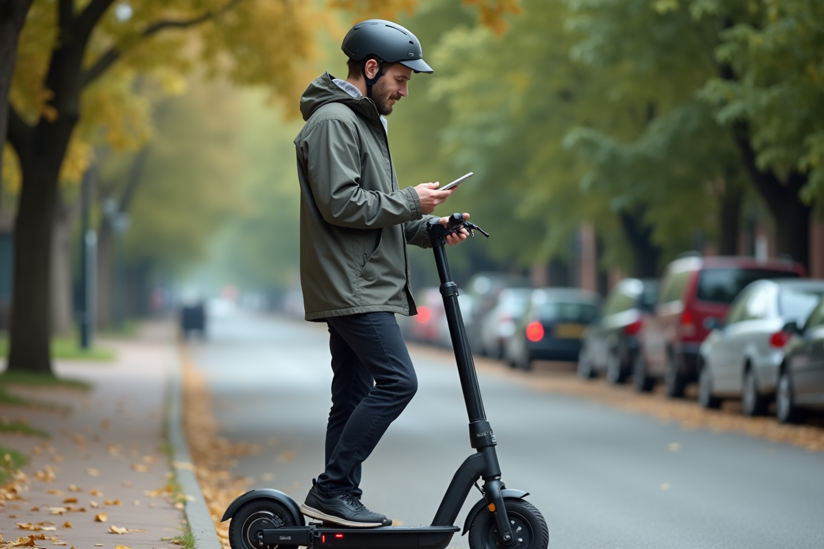 Homme en scooter dans un quartier résidentiel calme