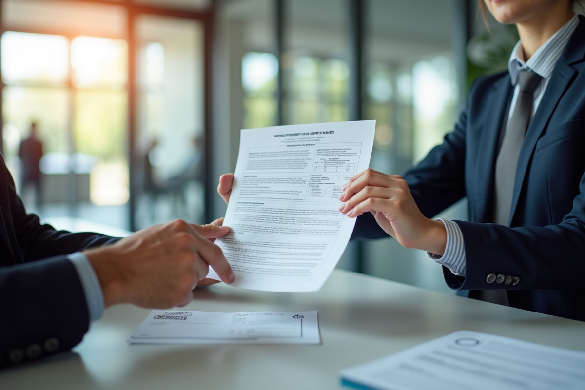 Personne remettant documents de voiture à un agent