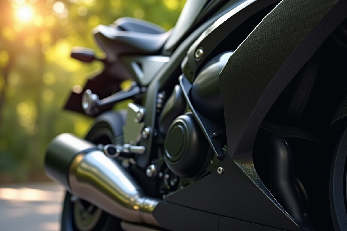 Silencieux de moto moderne brillant en extérieur