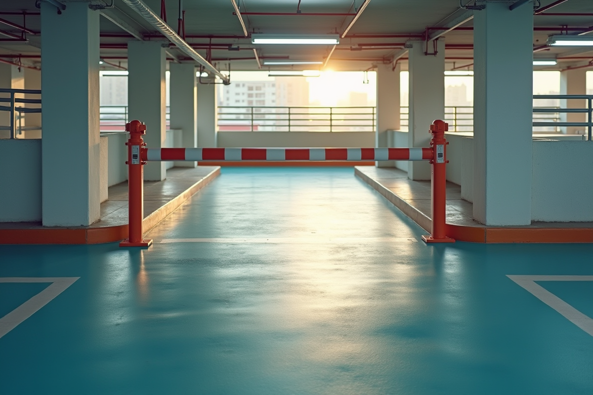 Espace de stationnement réservé avec barrière dans une ville