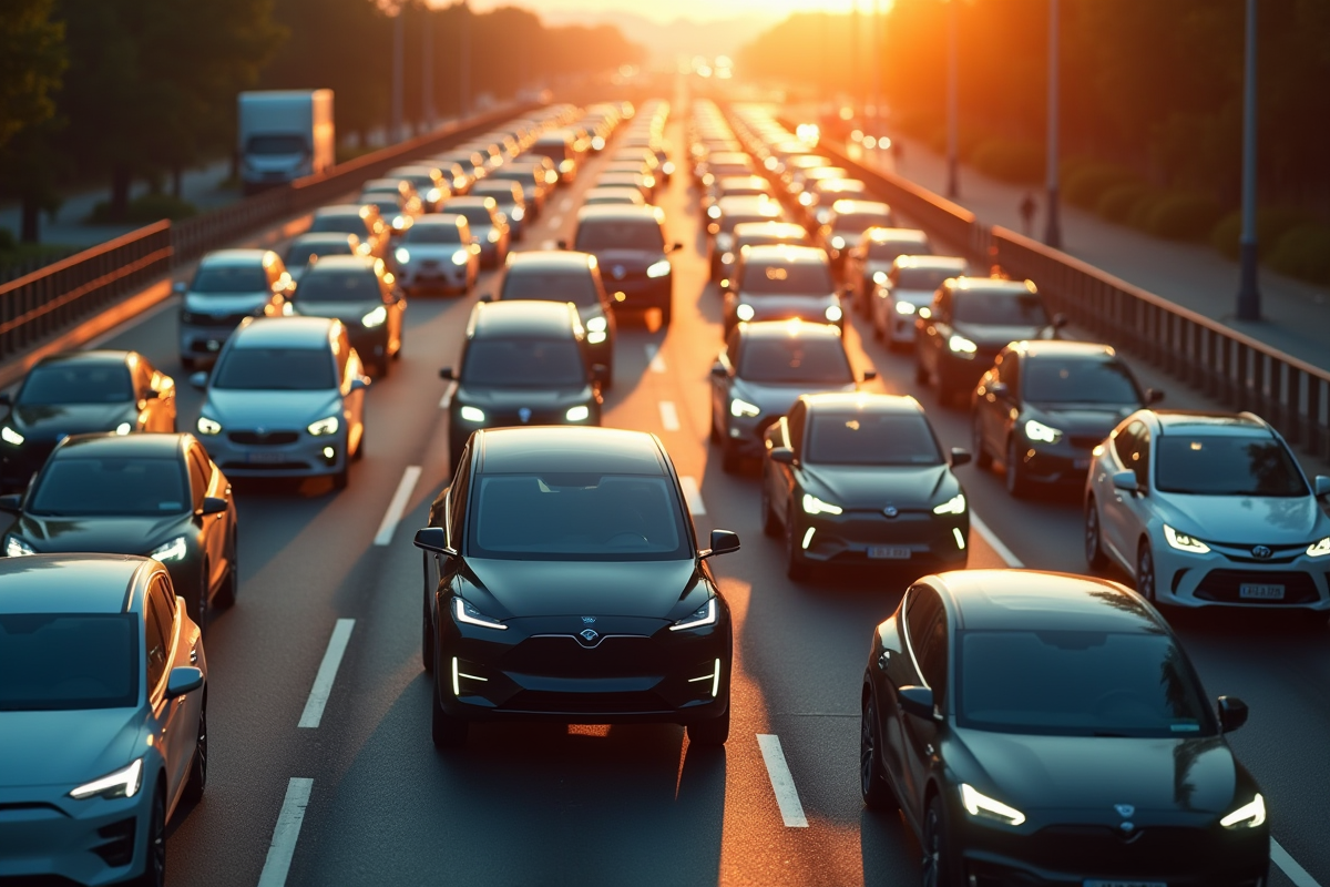 Voiture électrique coincée dans un trafic urbain dense